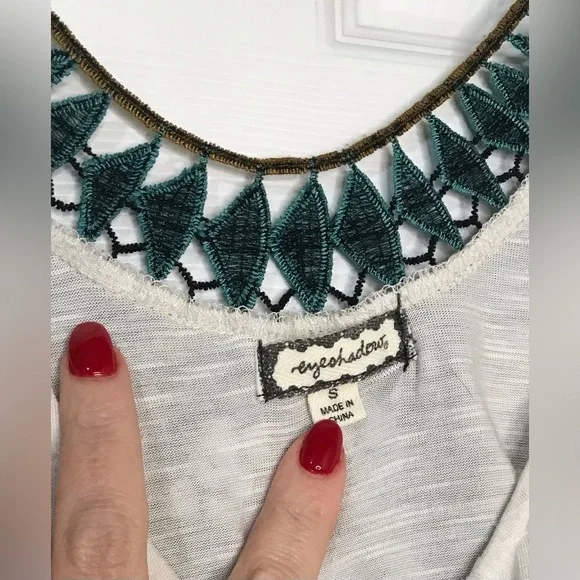 Eyeshadow Blue and Brown Embellished Tank Top with Bib Collar - Picture 4 of 4